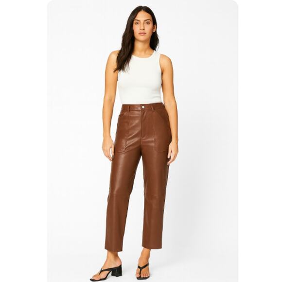 Wilfred Free SZ 4 Brown Faux Leather Utility Painter Style Pants - Picture 1 of 6